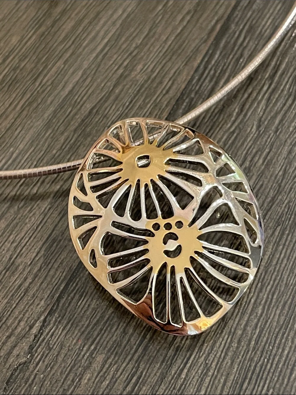 Vintage Two-tone Best Floral Cutout Slid / Pendant Wire Necklace